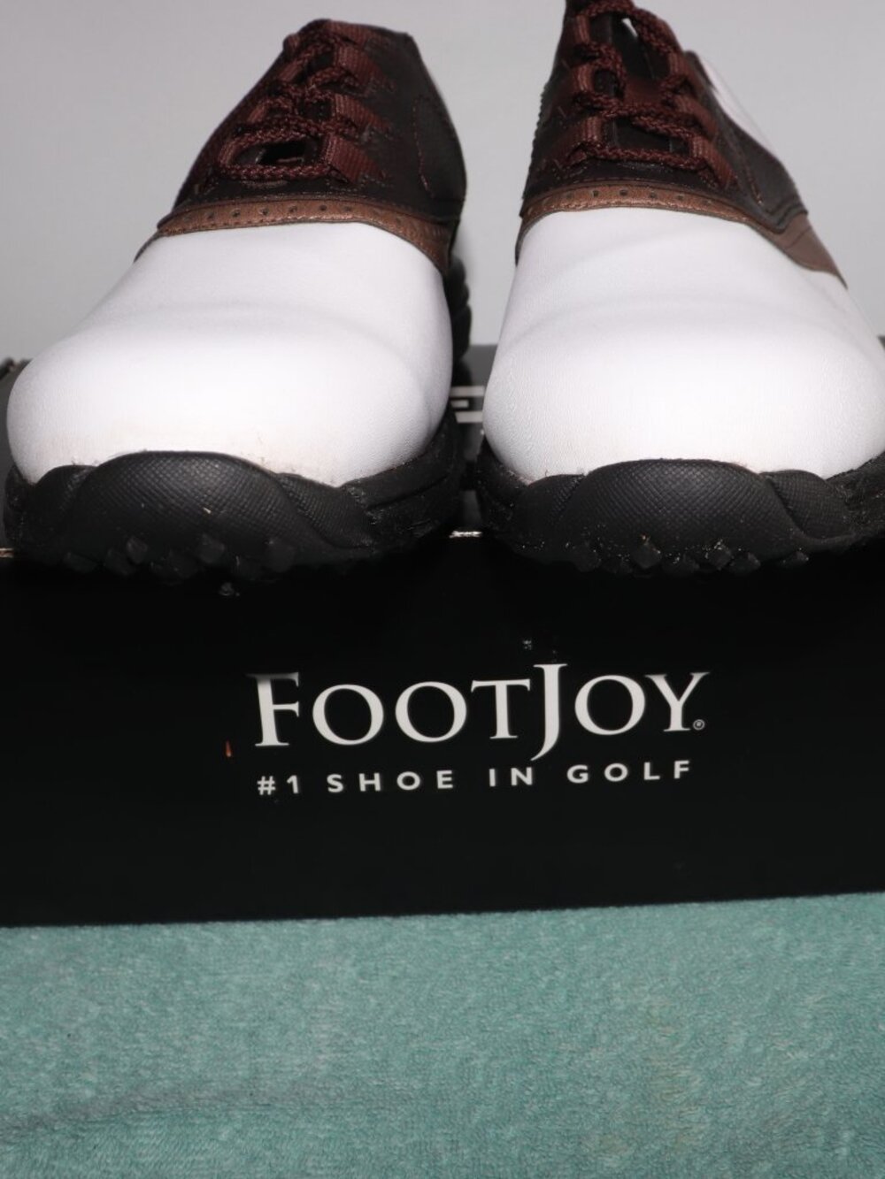 Footjoy Greenjoys Golf Cleats 12W Shoes White with Brown Saddle